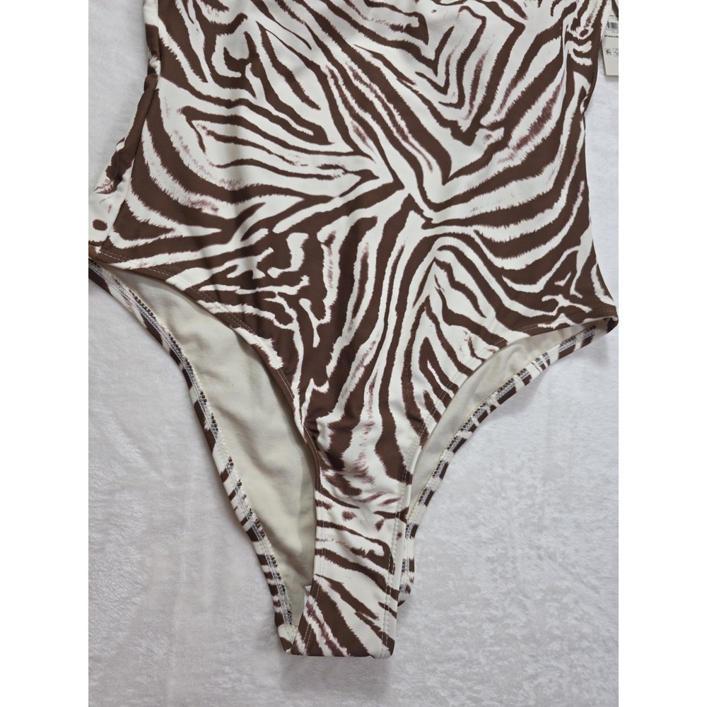 No Boundaries Zebra Print One Piece Bathing Suit Cheeky High Leg NWT Womens M - Picture 6 of 10
